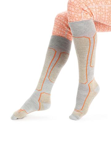 Blizzard Heather / Snow Women's Icebreaker Merino Ski+ Light Over the Calf Socks | USA 1437OKIR